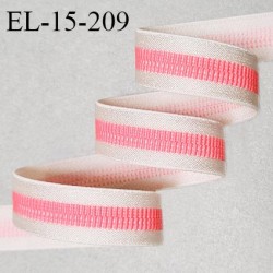 Elastique 15 mm lingerie haut de gamme couleur naturel rosé avec bande rose flashy au centre bonne élasticité prix au mètre