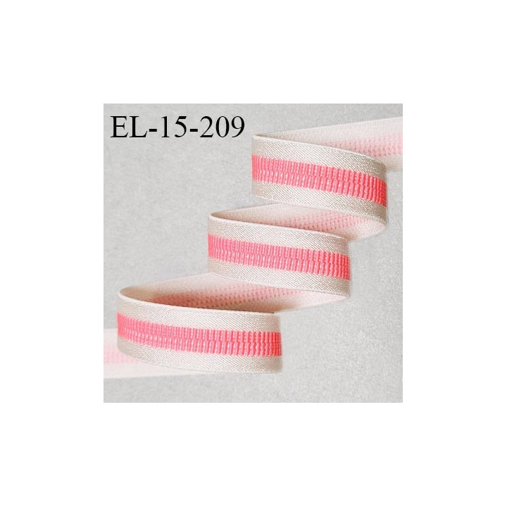 Elastique 15 mm lingerie haut de gamme couleur naturel rosé avec bande rose flashy au centre bonne élasticité prix au mètre