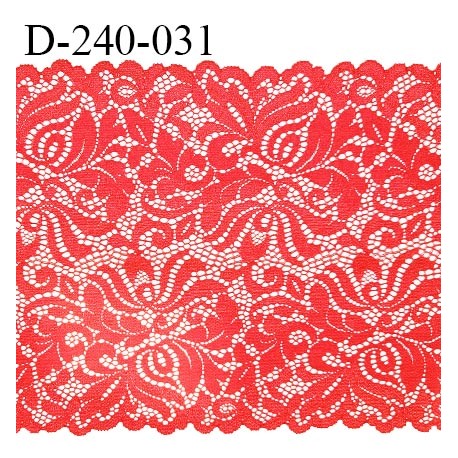 Tissu dentelle 24 cm extensible haut de gamme largeur 24 cm couleur corail prix pour 1 mètre