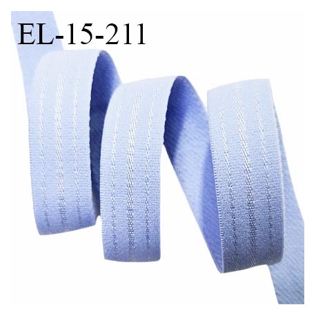 Elastique lingerie 15 mm haut de gamme couleur bleu largeur 15 mm très doux au toucher allongement +60% prix au mètre