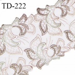 Dentelle broderie 11 cm haut de gamme largeur 11 cm couleur champagne et vert prix pour un mètre