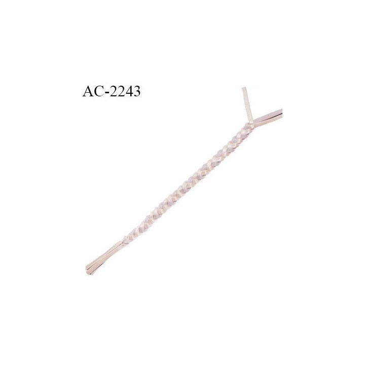 Bretelle 13 mm lingerie et bain tresse spaghetti extensible couleur rose pâle et parme clair avec touches de lurex doré