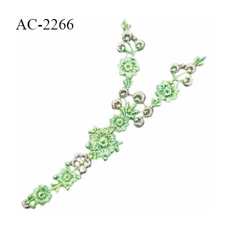 Guipure décor ornement spécial lingerie haut de gamme motif à coudre couleur vert et beige longueur 13 cm largeur 1.5 cm