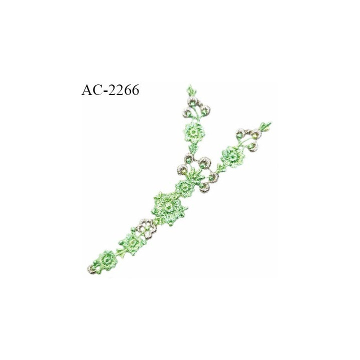 Guipure décor ornement spécial lingerie haut de gamme motif à coudre couleur vert et beige longueur 13 cm largeur 1.5 cm