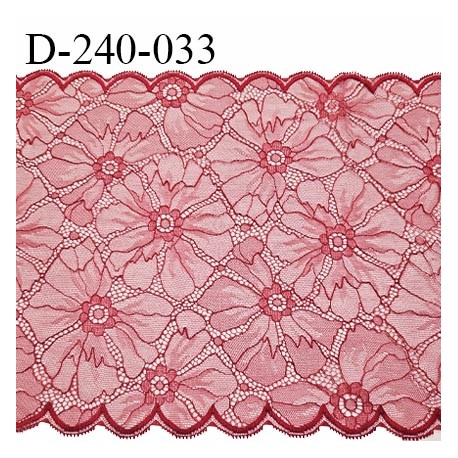 Tissu dentelle 24 cm extensible haut de gamme largeur 24 cm couleur rouge foncé prix pour 1 mètre