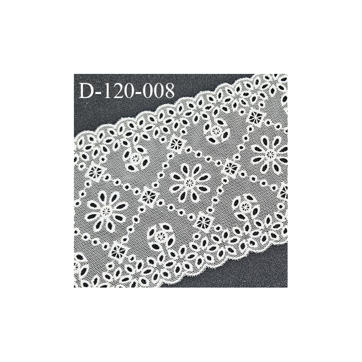 Dentelle 120 mm extensible couleur blanc largeur 120 mm prix au mètre