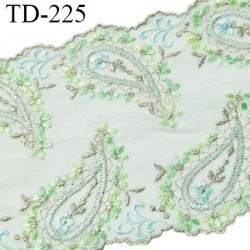 Dentelle brodée 15 cm haut de gamme couleur vert bleu et beige très belle largeur 15 cm prix pour un mètre