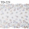 Tissu dentelle brodée 23 cm extensible haut de gamme fleurs brodées sur tulle beige rosé largeur 24 cm prix pour 1 m