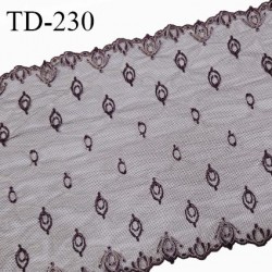 Tissu dentelle brodée 21 cm extensible haut de gamme couleur marron largeur 21 cm prix pour 1 mètre de longueur