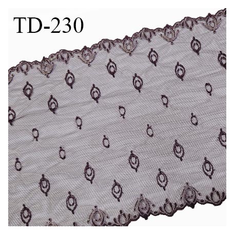 Tissu dentelle brodée 21 cm extensible haut de gamme couleur marron largeur 21 cm prix pour 1 mètre de longueur