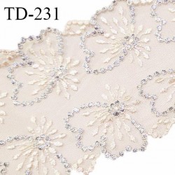 Dentelle broderie 11 cm haut de gamme largeur 11 cm couleur champagne et bleu prix pour un mètre