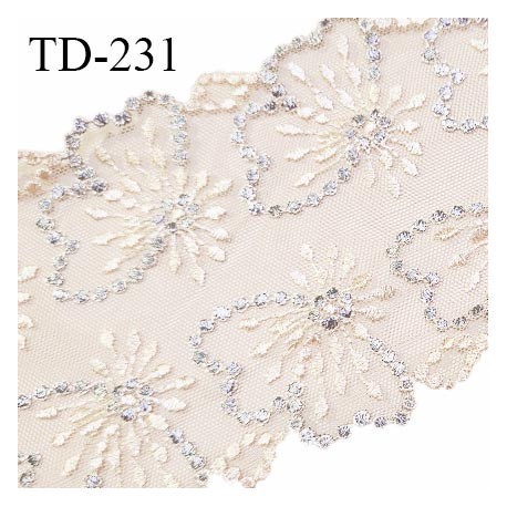 Dentelle broderie 11 cm haut de gamme largeur 11 cm couleur champagne et bleu prix pour un mètre