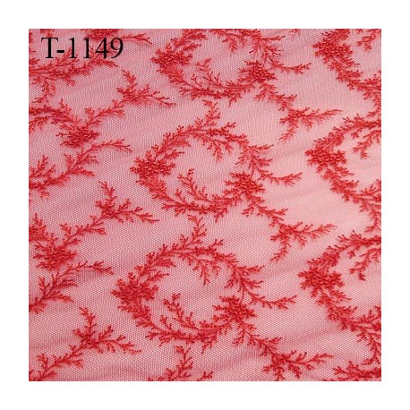 Tissu brodé sur tulle non extensible couleur rouge haut gamme largeur 135 cm prix pour 10 cm de long et 135 cm de largeur