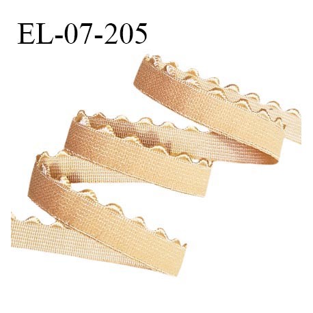 Elastique picot 7 mm lingerie couleur peau dorée largeur 7 mm + 2 mm de picots haut de gamme allongement +160% prix au mètre