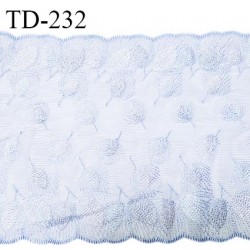 Tissu dentelle brodée 23 cm extensible haut de gamme couleur bleu ciel et blanc largeur 23 cm prix pour 1 mètre de longueur