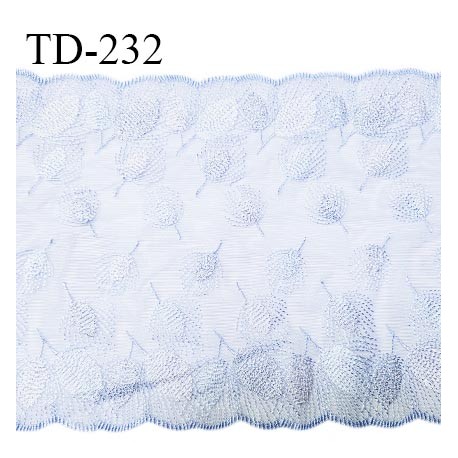 Tissu dentelle brodée 23 cm extensible haut de gamme couleur bleu ciel et blanc largeur 23 cm prix pour 1 mètre de longueur