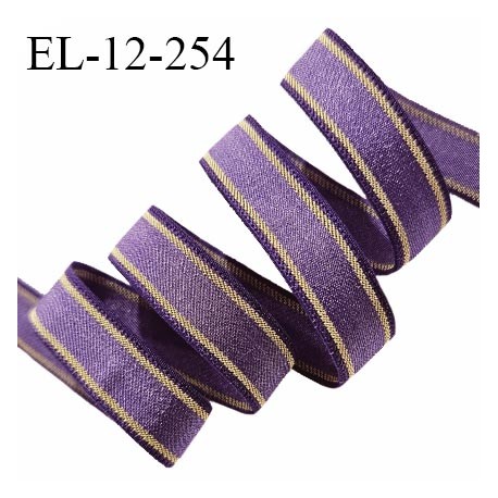 Elastique lingerie 12 mm haut de gamme couleur violet et doré largeur 12 mm allongement +180% prix au mètre
