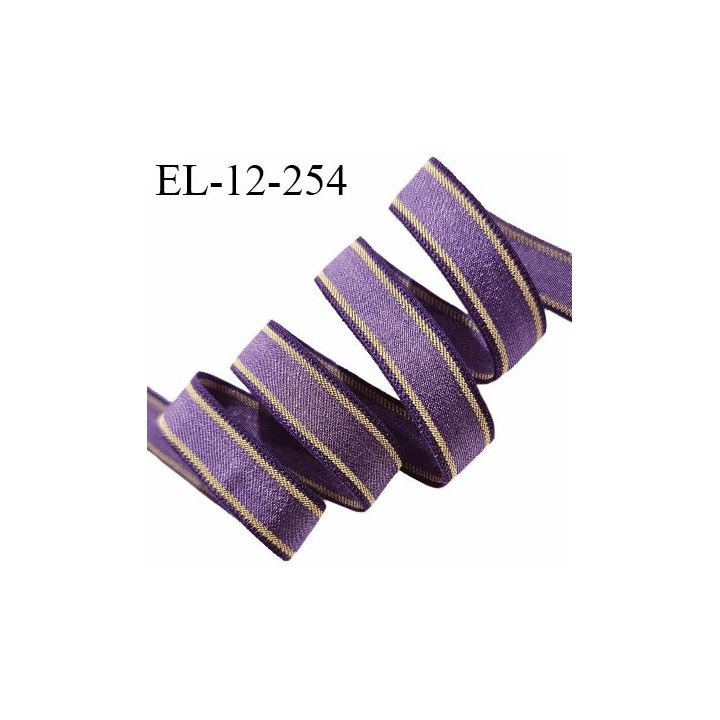 Elastique lingerie 12 mm haut de gamme couleur violet et doré largeur 12 mm allongement +180% prix au mètre