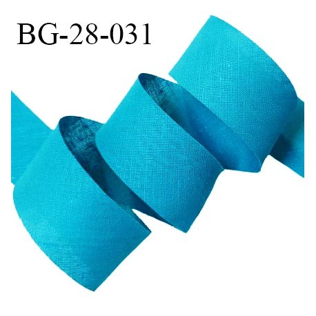 Biais à plat 28 mm à plier en polycoton couleur bleu lagon largeur 28 mm prix au mètre