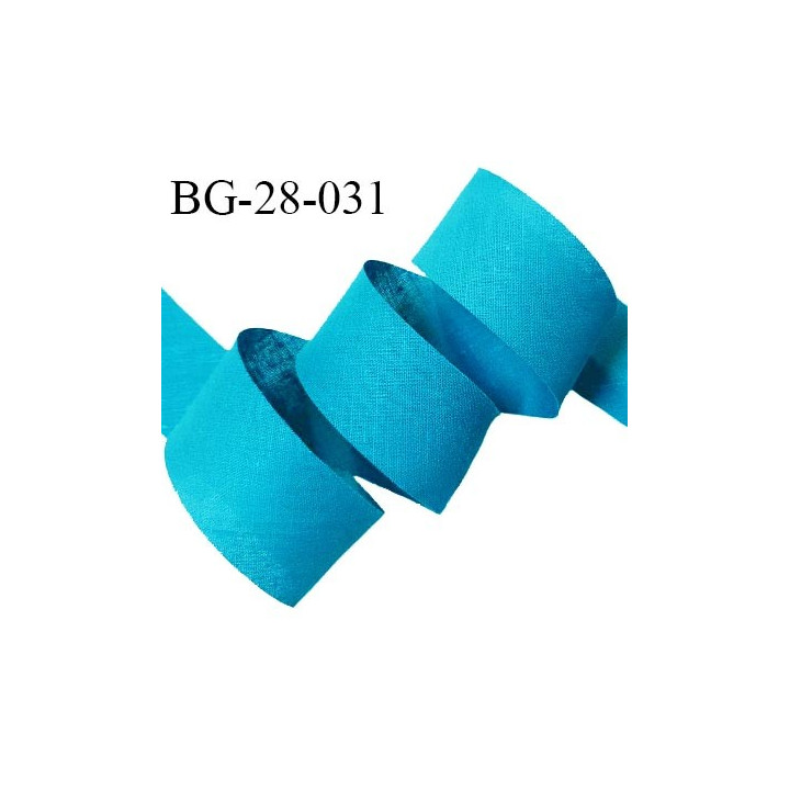 Biais à plat 28 mm à plier en polycoton couleur bleu lagon largeur 28 mm prix au mètre