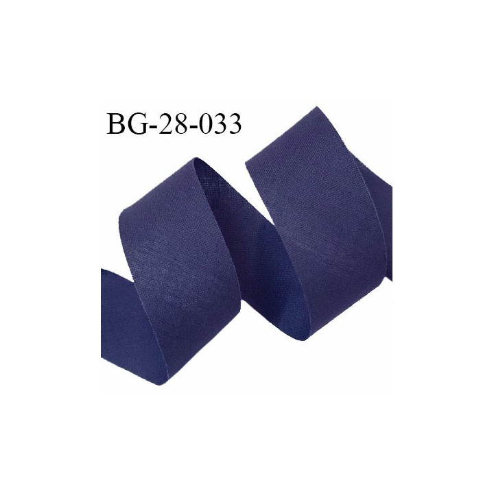 Biais à plat 28 mm à plier en polycoton couleur bleu marine largeur 28 mm prix au mètre