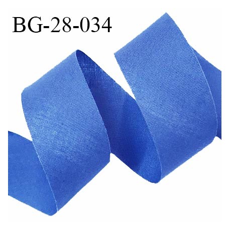 Biais à plat 28 mm à plier en polycoton couleur bleu largeur 28 mm prix au mètre