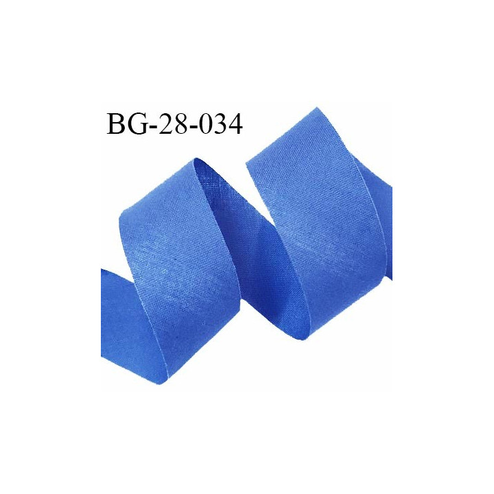Biais à plat 28 mm à plier en polycoton couleur bleu largeur 28 mm prix au mètre