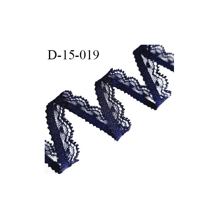 Dentelle extensible 15 mm couleur bleu marine très douce au toucher en polyamide et élasthanne largeur 15 mm prix au mètre
