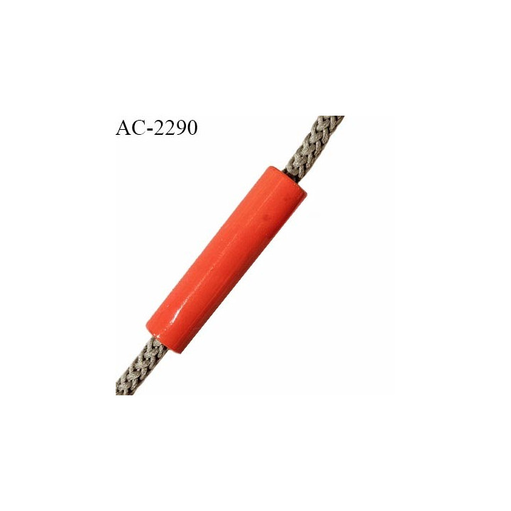 Perle en pvc couleur rouge orangé hauteur 40 mm largeur 10 mm passage pour cordon de 5 mm prix à l'unité