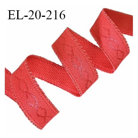 Elastique lingerie 20 mm couleur rouge orangé avec picots de chaque côté doux au toucher prix au mètre