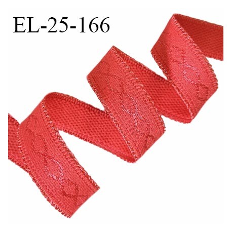 Elastique lingerie 25 mm couleur rouge orangé avec picots de chaque côté doux au toucher prix au mètre