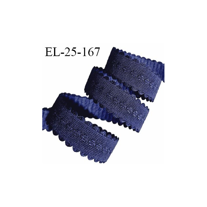 Elastique lingerie 24 mm couleur bleu marine avec picots de chaque côté prix au mètre