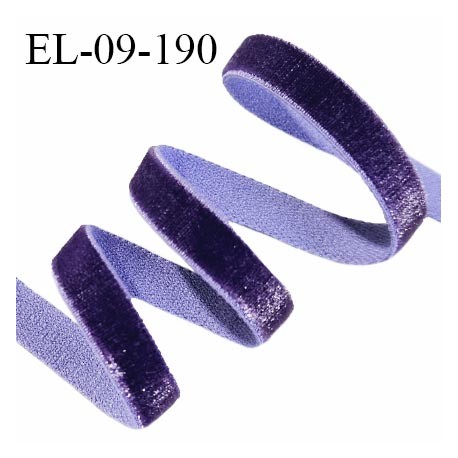 Elastique lingerie velours 9 mm haut de gamme couleur violet largeur 9 mm allongement +80% prix au mètre