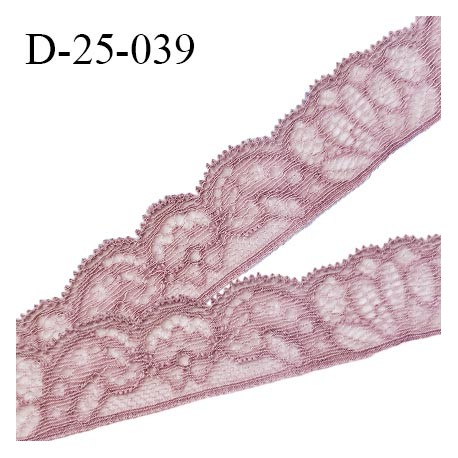 Dentelle extensible 25 mm haut de gamme couleur bois de rose très doux au toucher largeur 25 mm prix au mètre