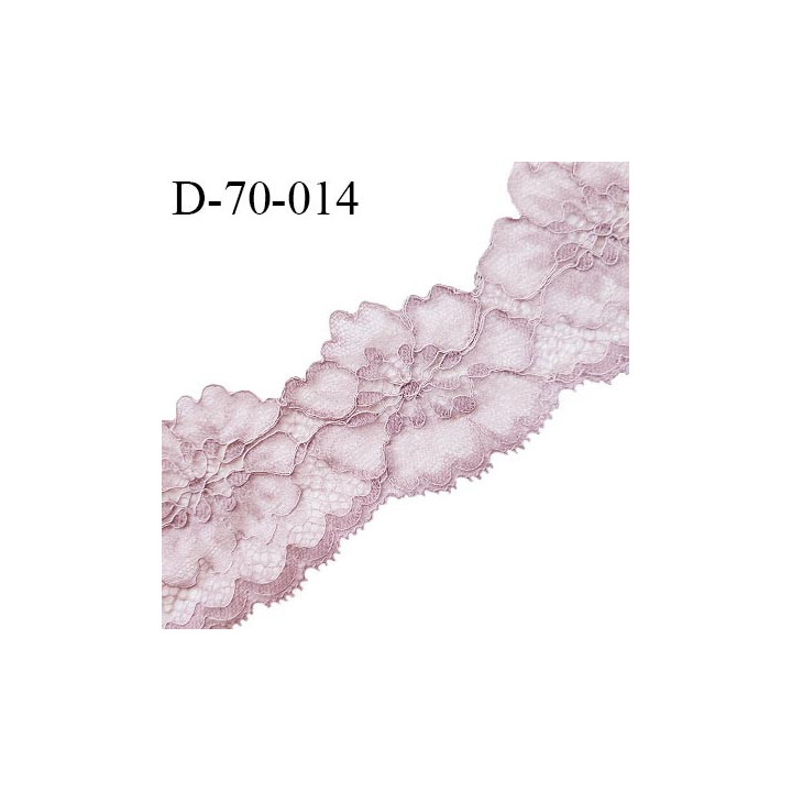 Tissu dentelle brodée 7 cm extensible haut de gamme couleur parme largeur 7 cm prix pour 1 mètre de longueur