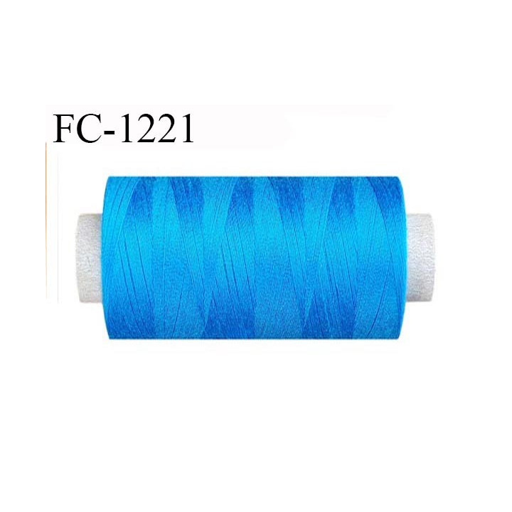 Bobine 1000 m fil polyester fil n°80 couleur bleu lumineux longueur du cone 1000 mètres bobiné en France certifié oeko tex