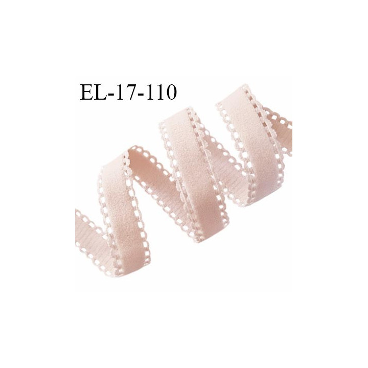 Elastique picot 16 mm lingerie fabriqué en France couleur rose poudré largeur 17 mm prix au mètre