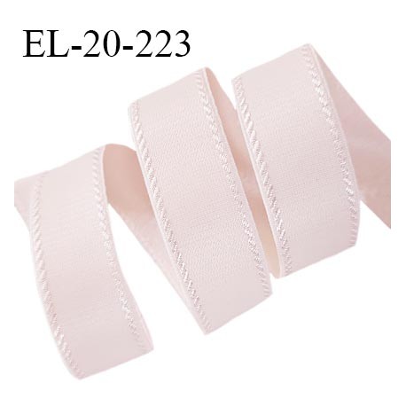 Elastique 19 mm lingerie haut de gamme couleur rose très pâle doux au toucher allongement +30% largeur 19 mm prix au mètre