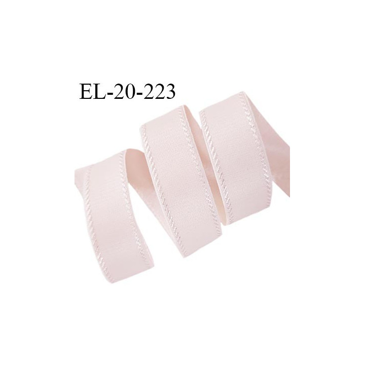 Elastique 19 mm lingerie haut de gamme couleur rose très pâle doux au toucher allongement +30% largeur 19 mm prix au mètre
