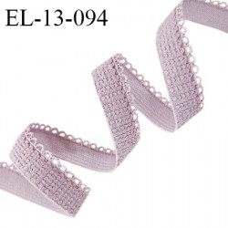 Elastique picot 13 mm lingerie couleur vieux rose largeur 10 mm + 3 mm de picots allongement +120% prix au mètre