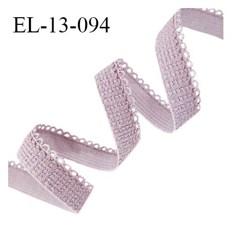 Elastique picot 13 mm lingerie couleur vieux rose largeur 10 mm + 3 mm de picots allongement +120% prix au mètre