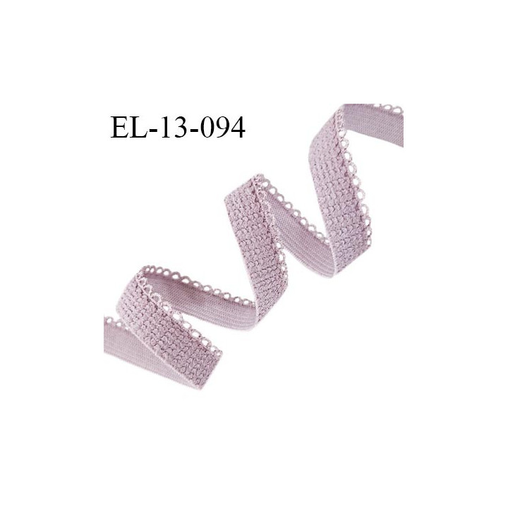 Elastique picot 13 mm lingerie couleur vieux rose largeur 10 mm + 3 mm de picots allongement +120% prix au mètre