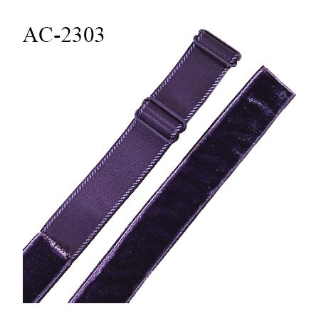 Bretelle lingerie SG 25 mm très haut de gamme avec 2 barrettes et aspect velours couleur violet prix à la pièce