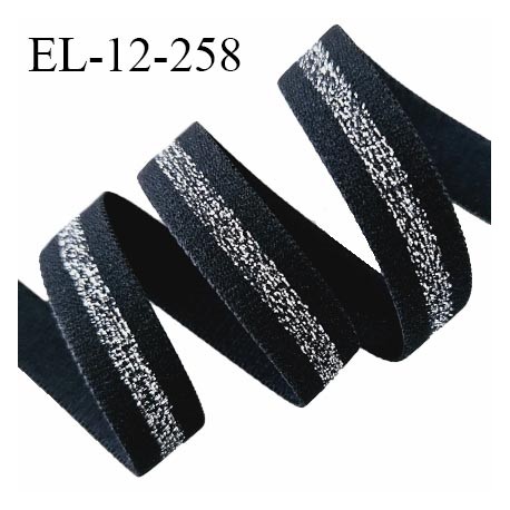 Elastique 12 mm lingerie couleur noir avec bande lurex argentée au centre largeur 12 mm prix au mètre