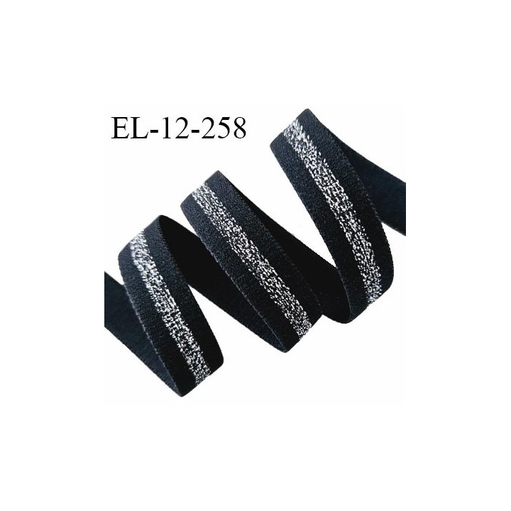Elastique 12 mm lingerie couleur noir avec bande lurex argentée au centre largeur 12 mm prix au mètre