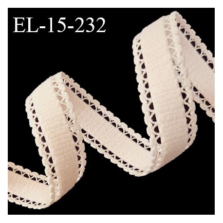 Elastique picot lingerie 15 mm haut de gamme couleur rose pâle largeur 10 mm + 5 mm picots allongement +100% prix au mètre