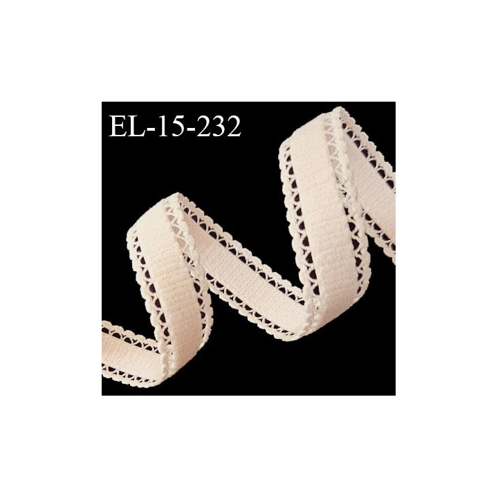 Elastique picot lingerie 15 mm haut de gamme couleur rose pâle largeur 10 mm + 5 mm picots allongement +100% prix au mètre