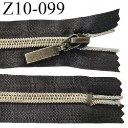 Fermeture zip 10 cm couleur marron anthracite longueur 10 cm largeur 3.4 cm non séparable glissière couleur or prix à l'unité