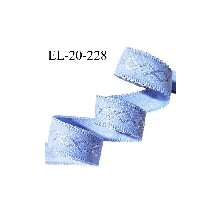 Elastique lingerie 20 mm couleur bleu provence avec picots de chaque côté doux au toucher prix au mètre