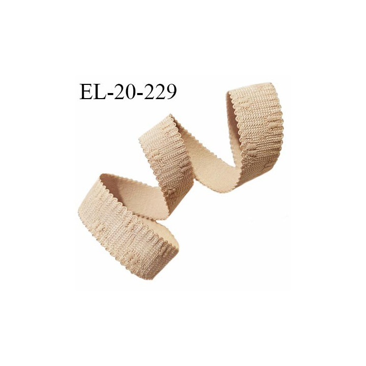 Elastique lingerie 20 mm couleur praline ou chair avec picots de chaque côté et motif plumetis prix au mètre